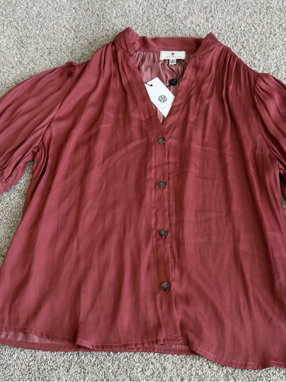 Socialite Rosewood Button-Front Blouse